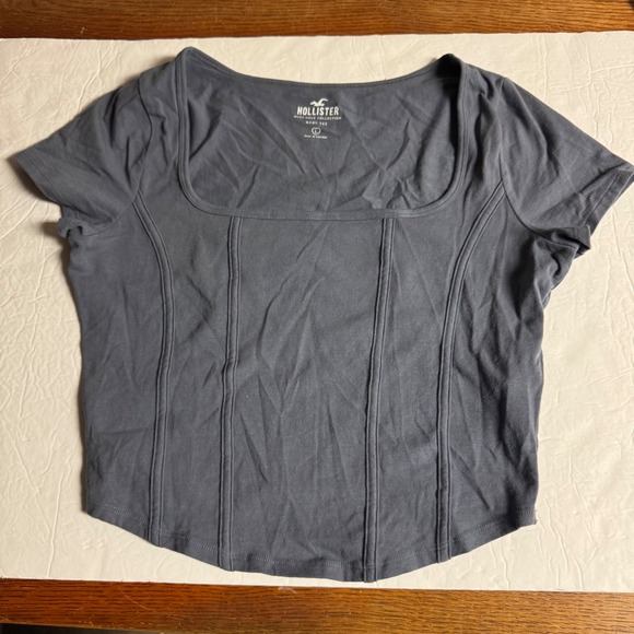 Hollister Tops - Hollister Must-Have Collection Baby Tee Gray Blue Square Neck Seamed Top Large